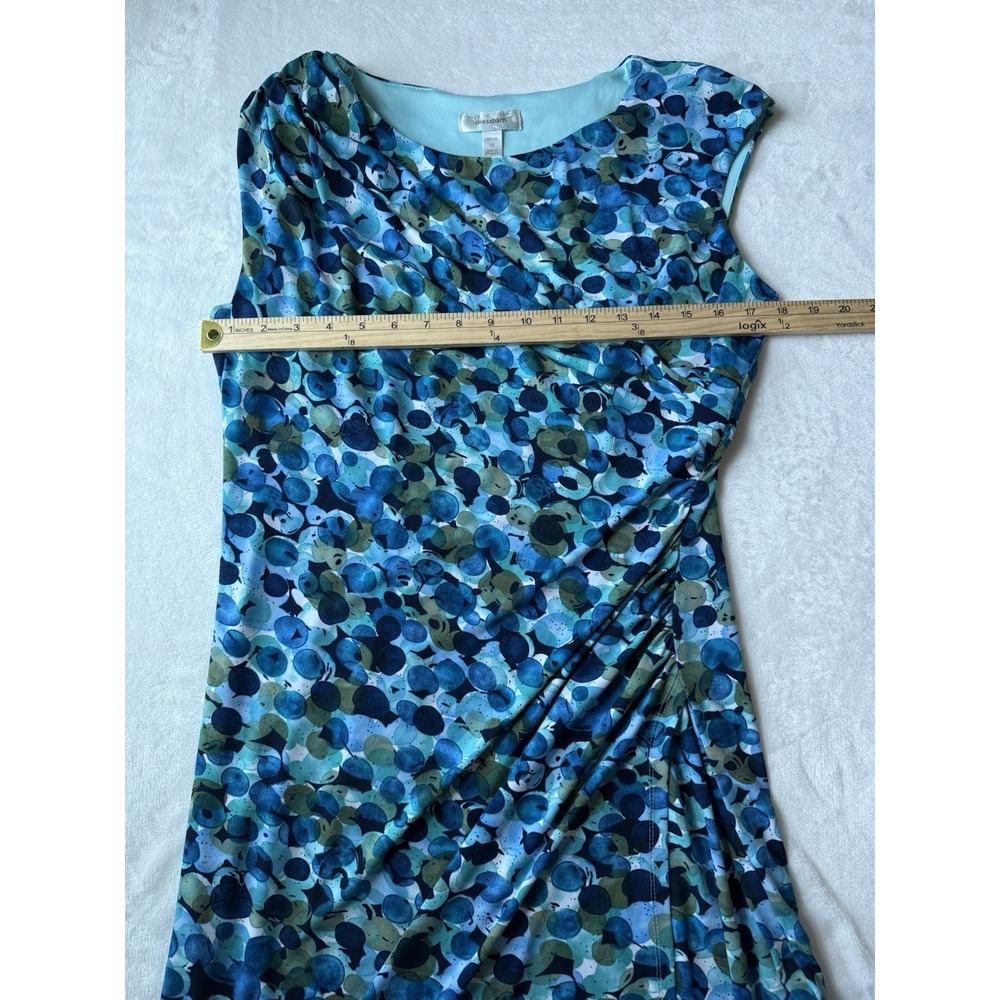 Dress Barn Women's Petite 12 Blue Bubble Ruched Waist Faux Wrap Stretch Dress‎ - Picture 7 of 9